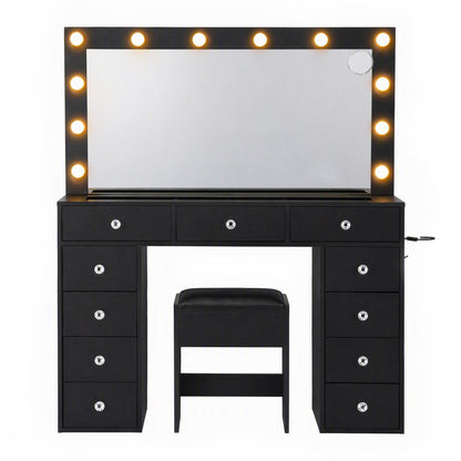 Artiss Dressing Table Charging Station LED Vanity Desk Set – Black