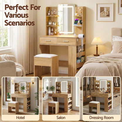 Artiss Dressing Table LED Vanity Desk Set with Stool – Wood