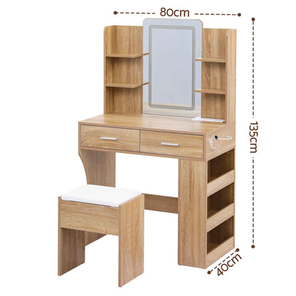 Artiss Dressing Table LED Vanity Desk Set with Stool – Wood
