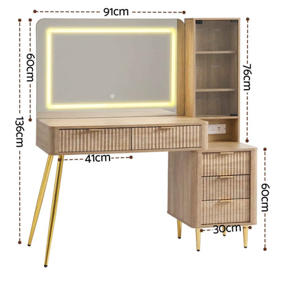 Artiss Dressing Table LED Vanity Desk with Charging Station – Wood