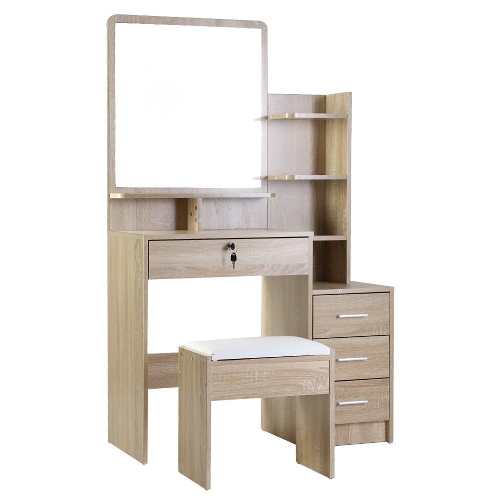 Artiss Dressing Table Stool Set – 4 Drawers Oak
