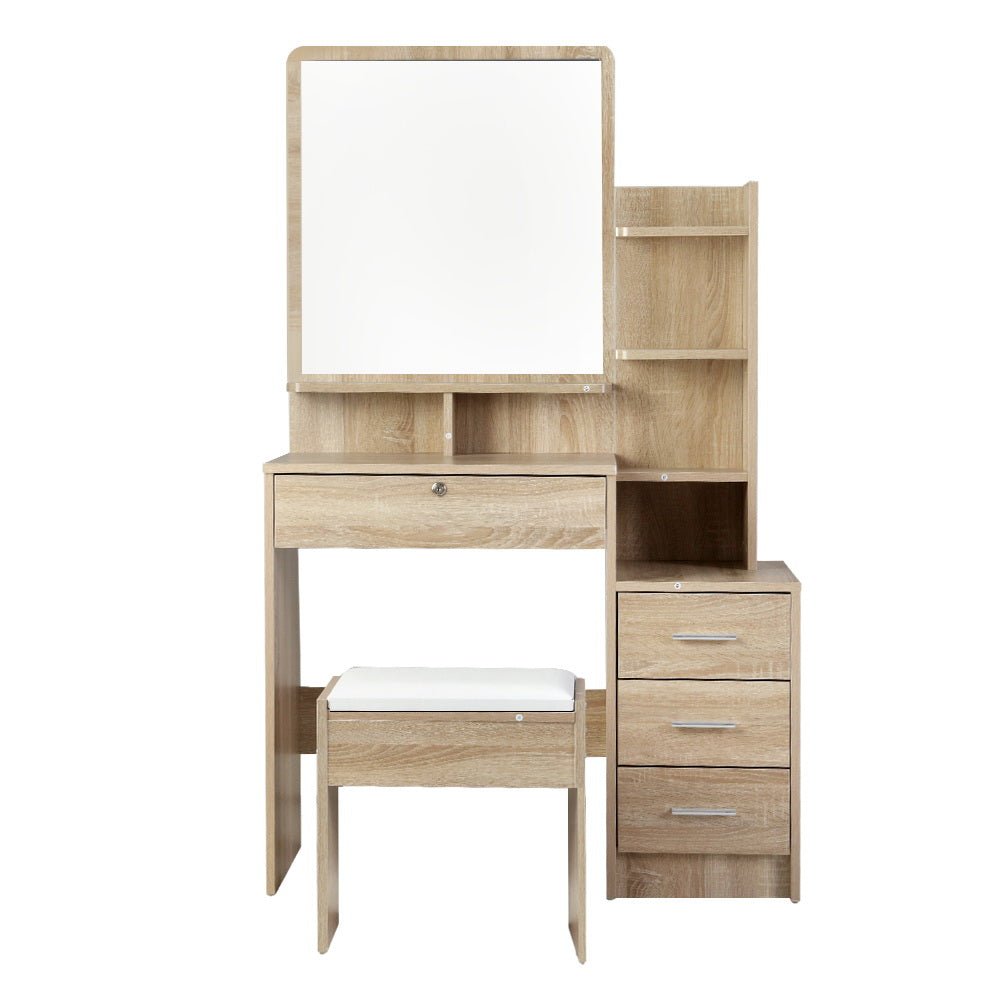Artiss Dressing Table Stool Set – 4 Drawers Oak