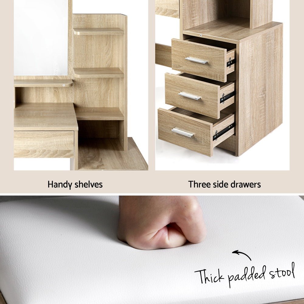 Artiss Dressing Table Stool Set – 4 Drawers Oak