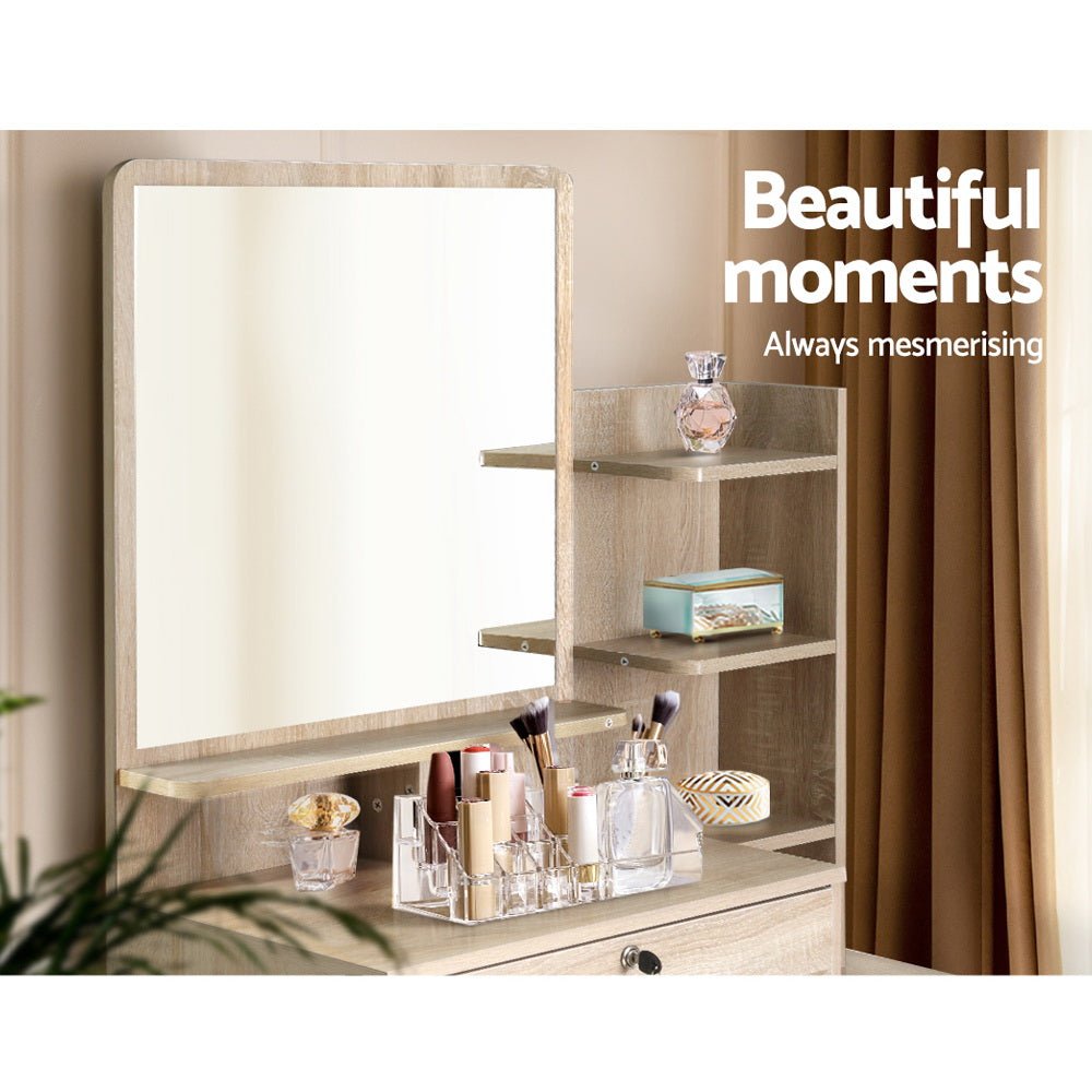 Artiss Dressing Table Stool Set – 4 Drawers Oak