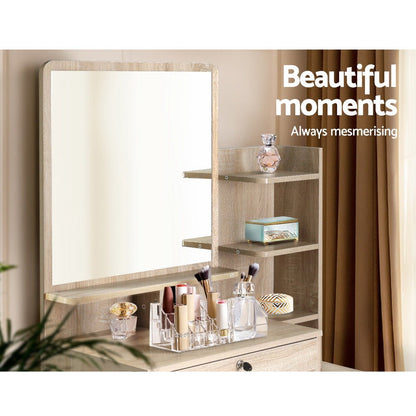 Artiss Dressing Table Stool Set – 4 Drawers Oak