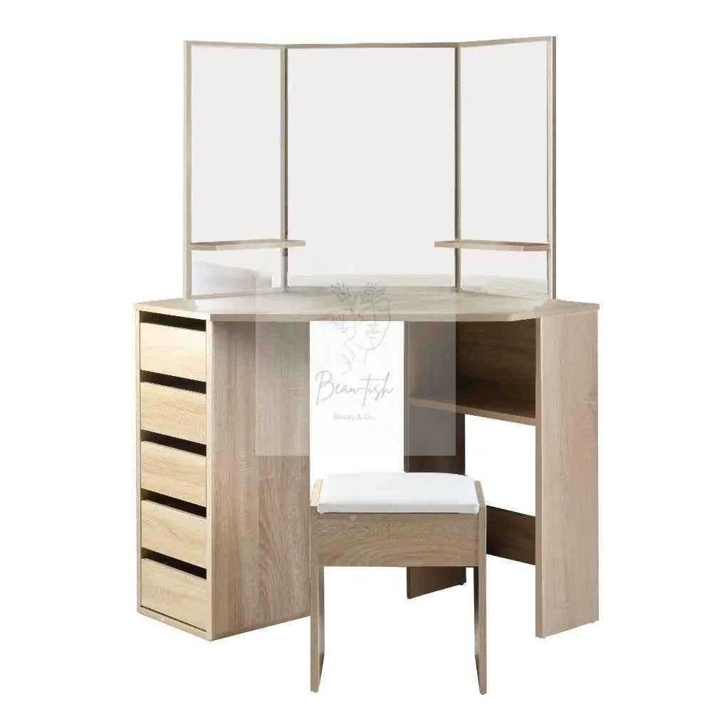Artiss Dressing Table Stool Set Corner 5 Drawers Oak