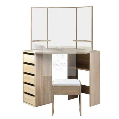 Artiss Dressing Table Stool Set Corner 5 Drawers Oak