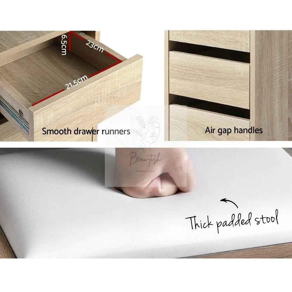 Artiss Dressing Table Stool Set Corner 5 Drawers Oak