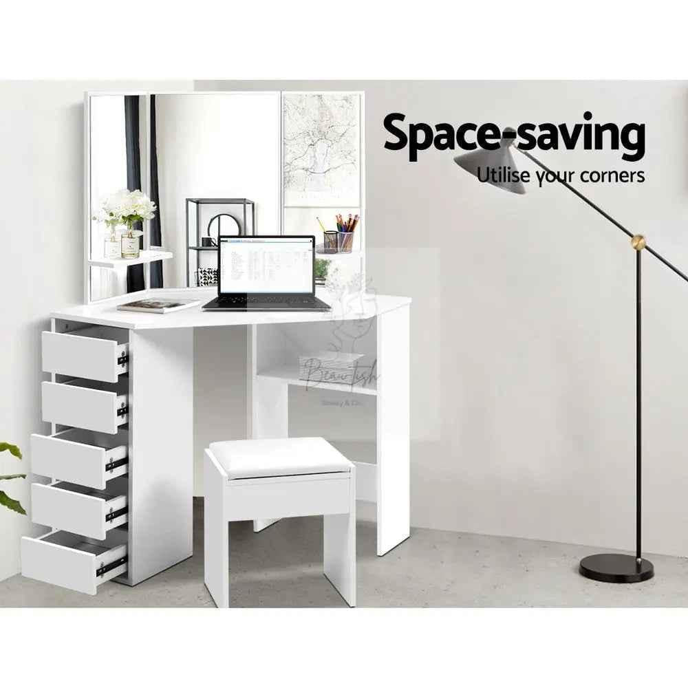 Artiss Dressing Table Stool Set Corner 5 Drawers White