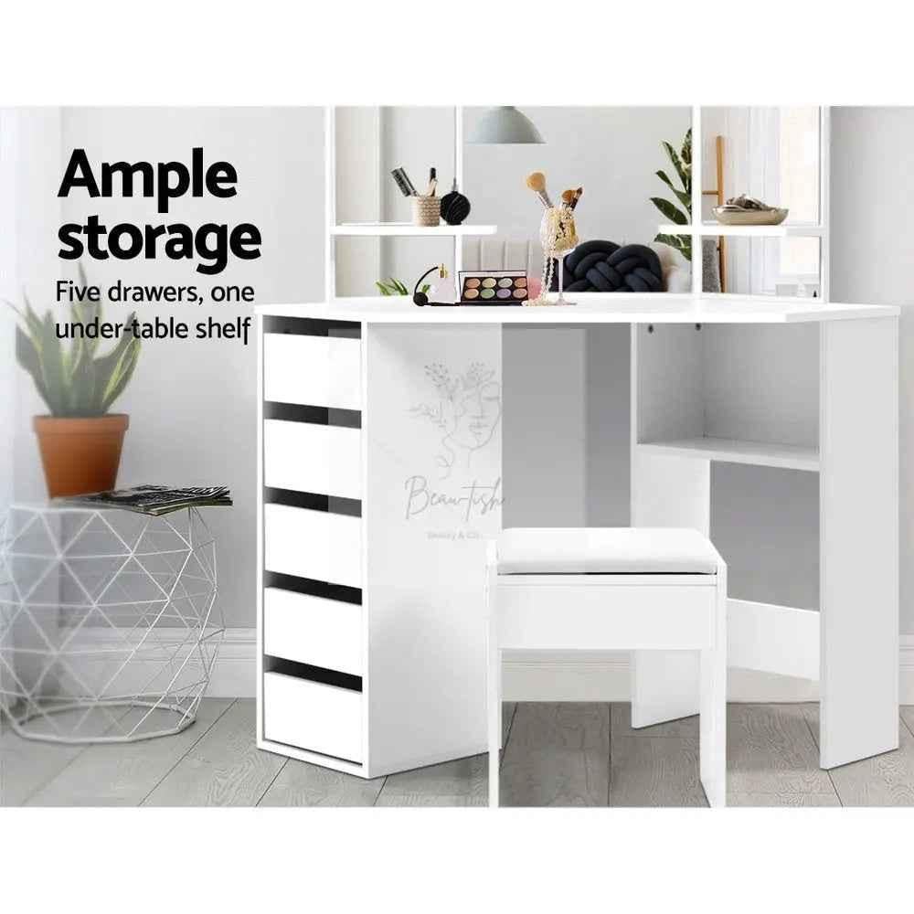 Artiss Dressing Table Stool Set Corner 5 Drawers White