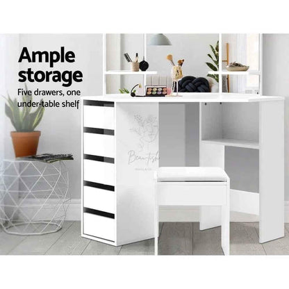 Artiss Dressing Table Stool Set Corner 5 Drawers White