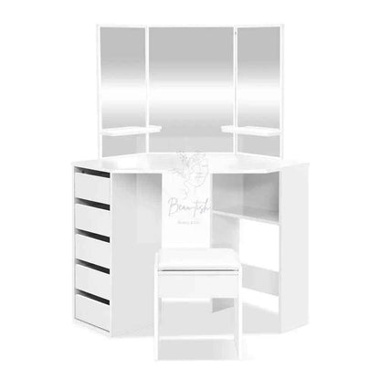 Artiss Dressing Table Stool Set Corner 5 Drawers White