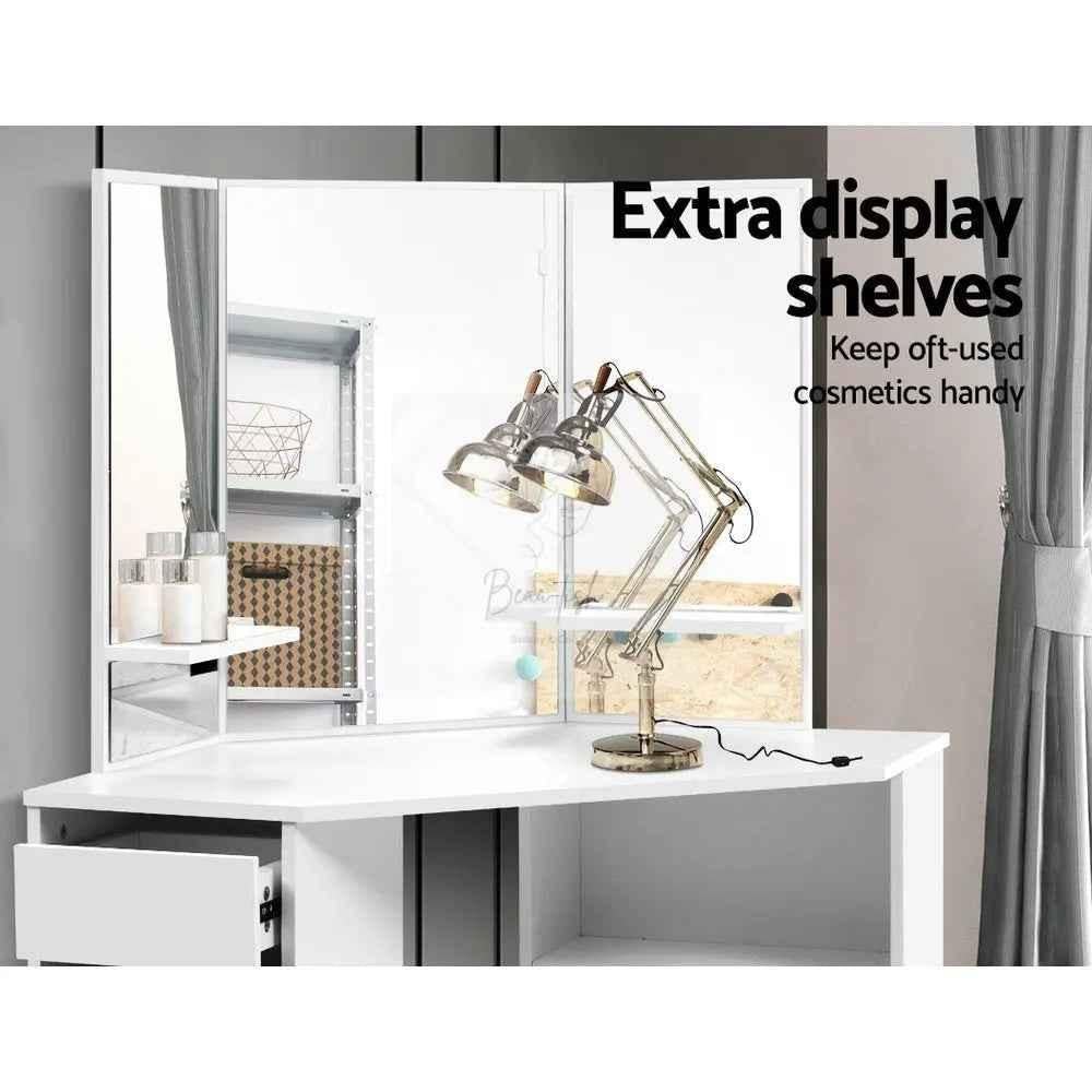 Artiss Dressing Table Stool Set Corner 5 Drawers White