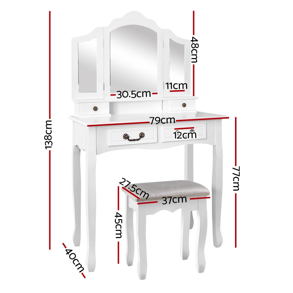 Artiss Dressing Table Stool Set with Foldable Mirror – White