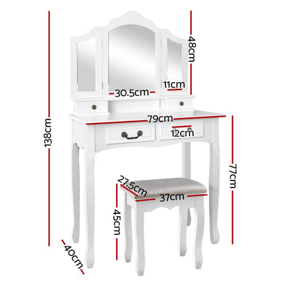 Artiss Dressing Table Stool Set with Foldable Mirror – White