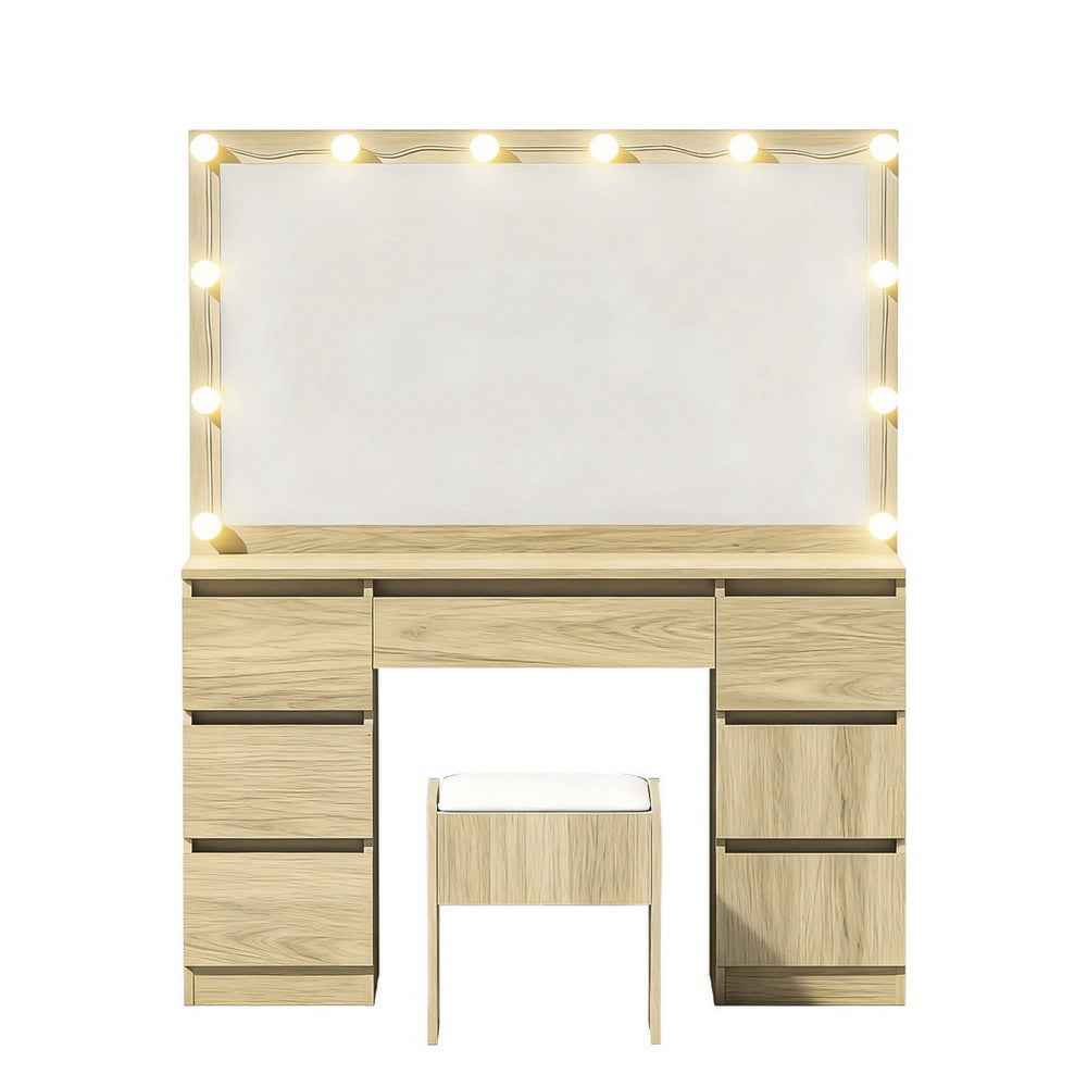 Artiss Dressing Table Vanity Desk Set with Stool – 12 LED Bulbs – Wood