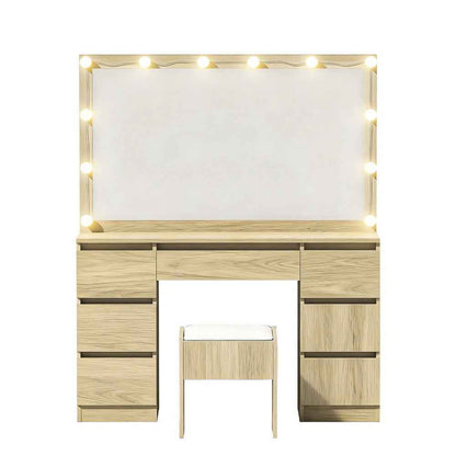 Artiss Dressing Table Vanity Desk Set with Stool – 12 LED Bulbs – Wood