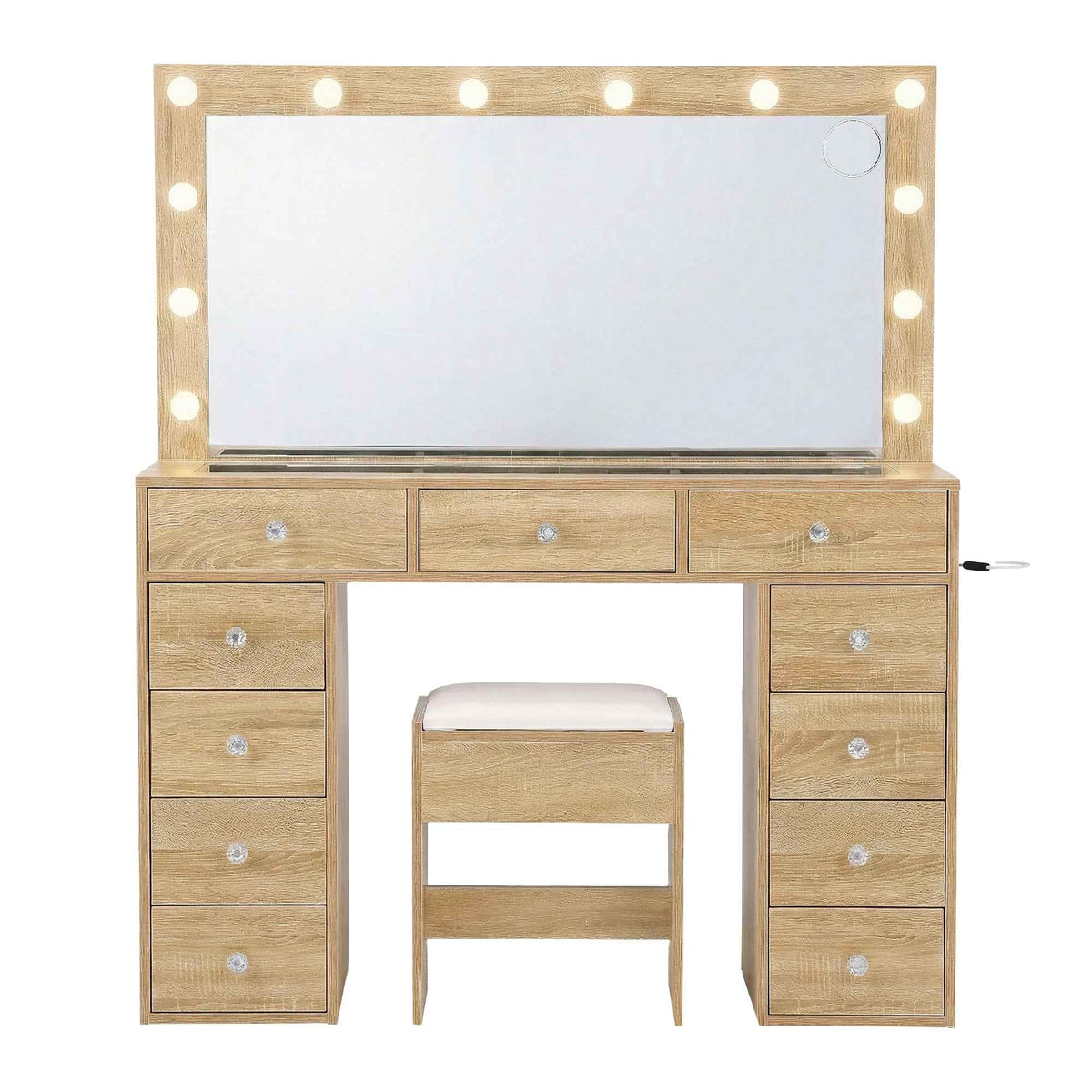 Artiss Dressing Table Vanity Desk Set with Stool & LED Bulbs – Wood