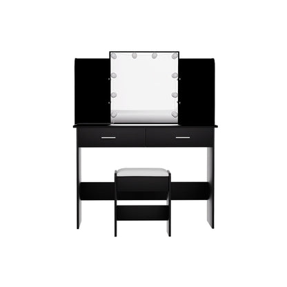 Artiss Dulcea Dressing Table Set with Stool – 10 LED Bulbs, Hollywood Mirror – Black
