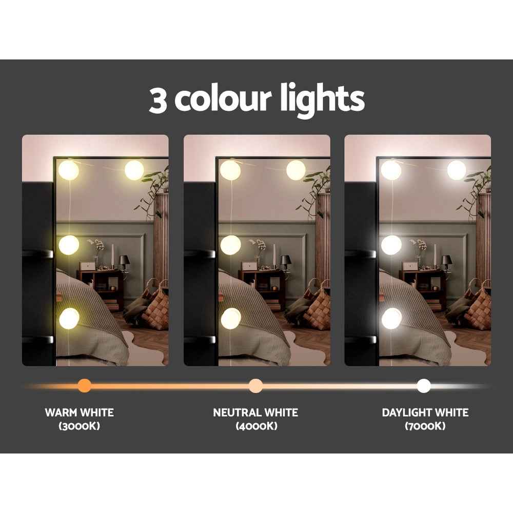 Artiss Dulcea Dressing Table Set with Stool – 10 LED Bulbs, Hollywood Mirror – Black
