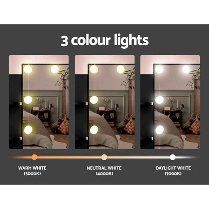 Artiss Dulcea Dressing Table Set with Stool – 10 LED Bulbs, Hollywood Mirror – Black