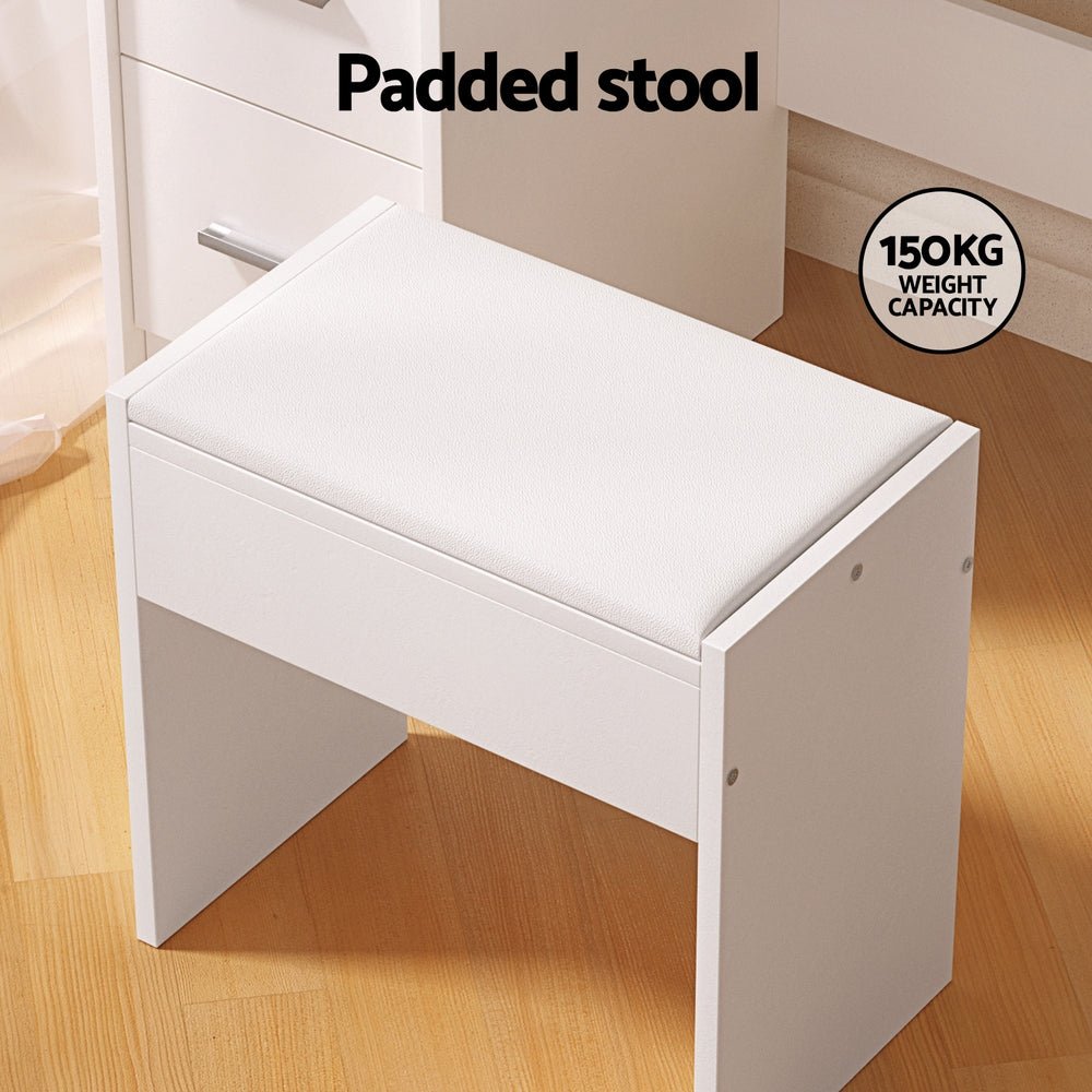 Artiss Dylan Dressing Table Set with Stool – 10 LED Bulbs, Hollywood Mirror – White