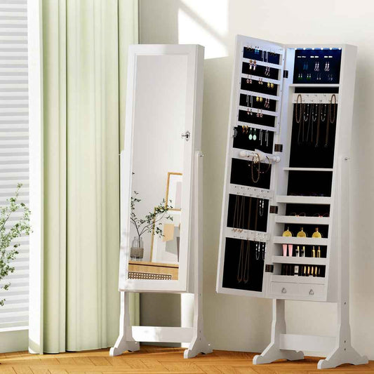 Artiss Freestanding Jewellery Cabinet with LED Mirror – Lockable Storage