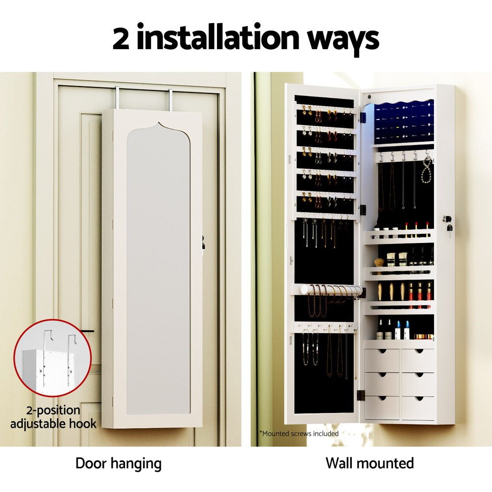 Artiss Jewellery Cabinet with LED Mirror – Lockable Storage Organiser
