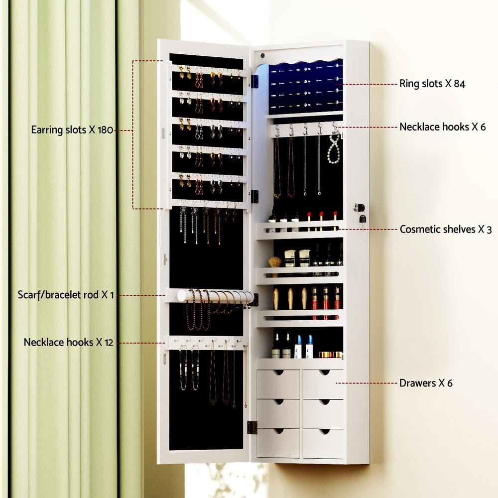 Artiss Jewellery Cabinet with LED Mirror – Lockable Storage Organiser