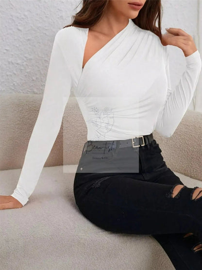 Asymmetrical Cutout Ruched Long Sleeve Top