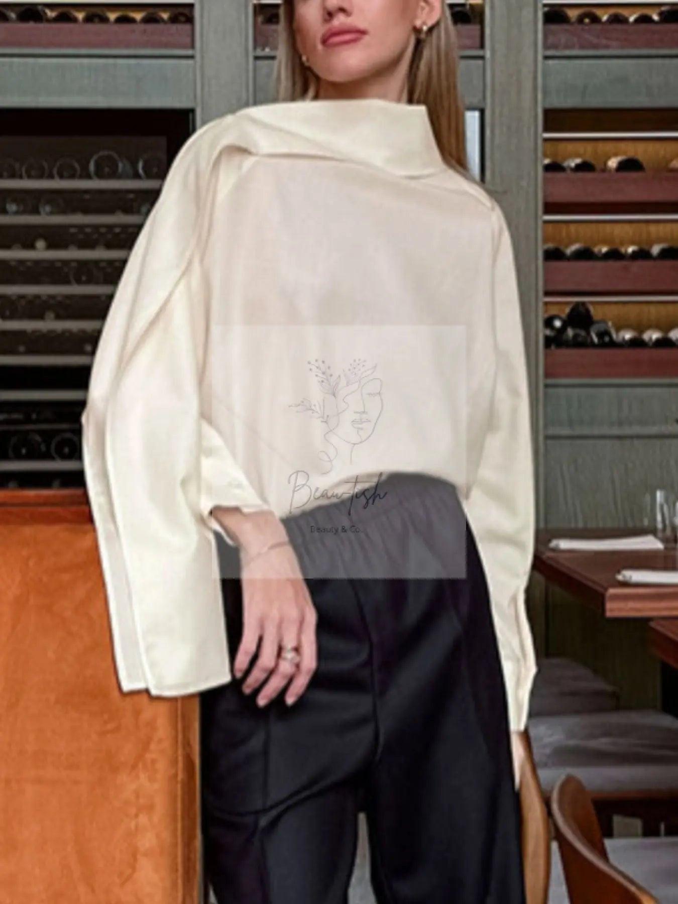Asymmetrical High Collar Long Sleeve Blouse