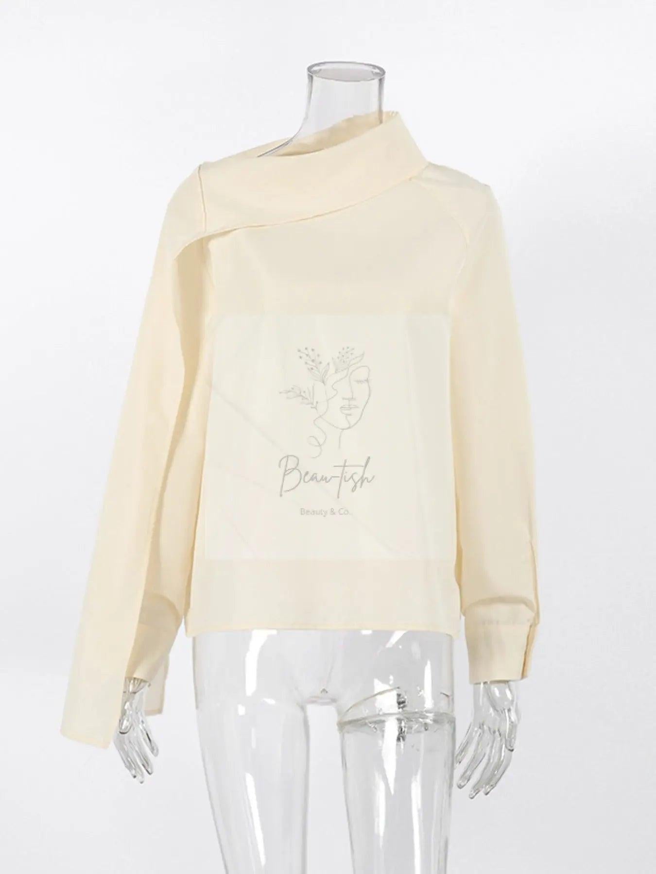 Asymmetrical High Collar Long Sleeve Blouse