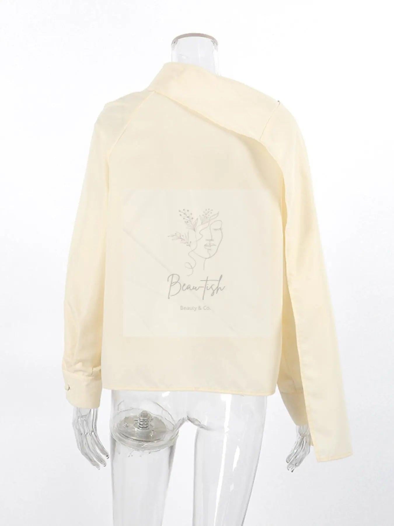 Asymmetrical High Collar Long Sleeve Blouse