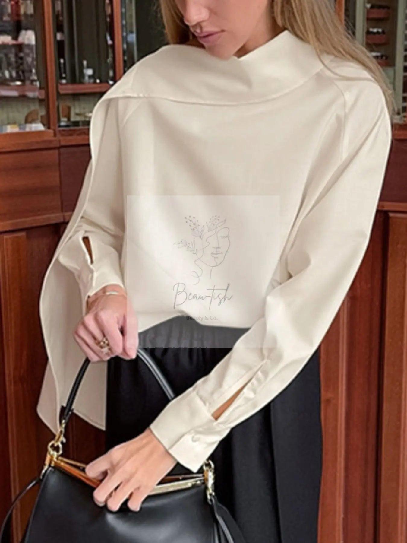 Asymmetrical High Collar Long Sleeve Blouse