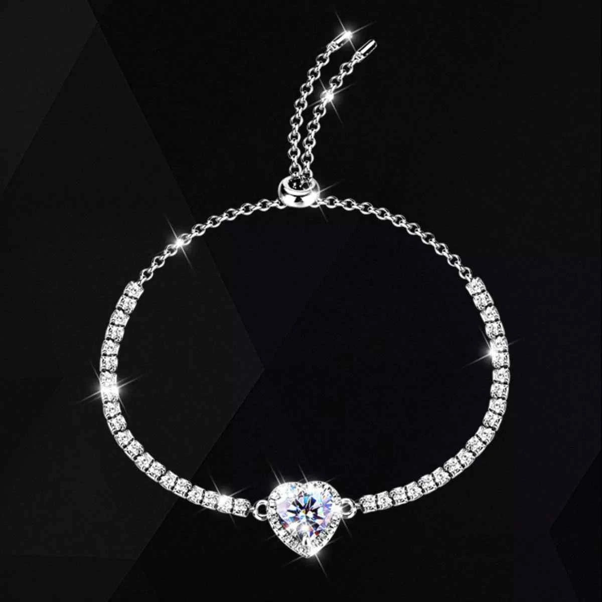 2 Carat 925 Sterling Silver Moissanite Chain Heart Bracelet