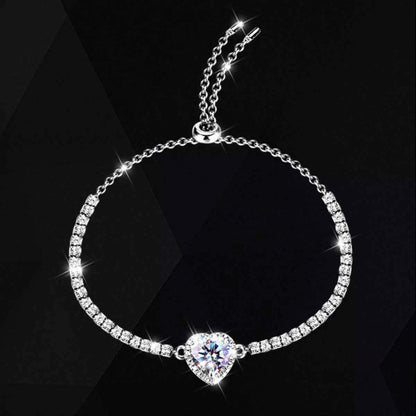 2 Carat 925 Sterling Silver Moissanite Chain Heart Bracelet