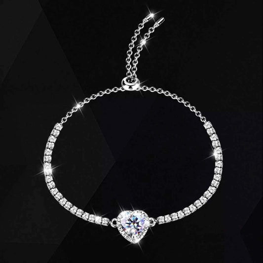 2 Carat 925 Sterling Silver Moissanite Chain Heart Bracelet