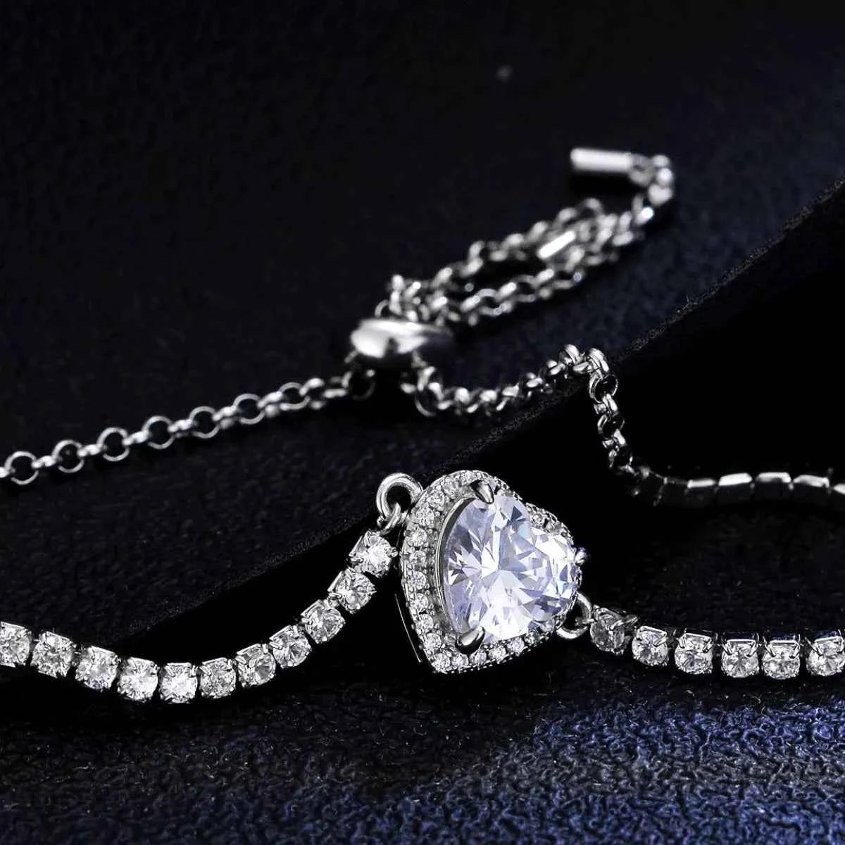 2 Carat 925 Sterling Silver Moissanite Chain Heart Bracelet