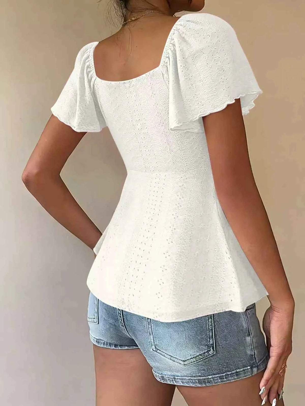 Sweetheart Neck Flutter Sleeve Top