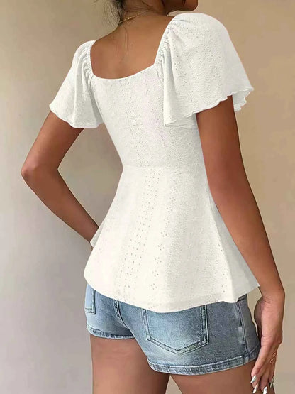 Sweetheart Neck Flutter Sleeve Top