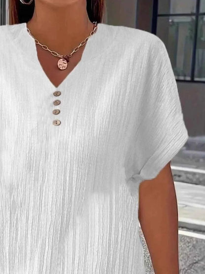 Plus Size Notched Short Sleeve Textured Top