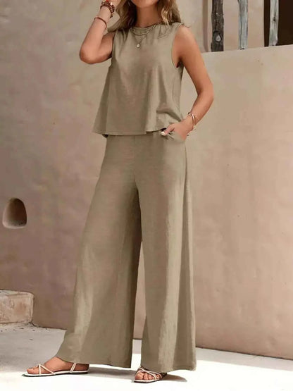 Sleeveless Top and Wide Leg Pants Set