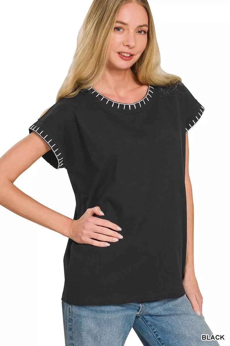 Zenana Stitch Detailed Oversize Top