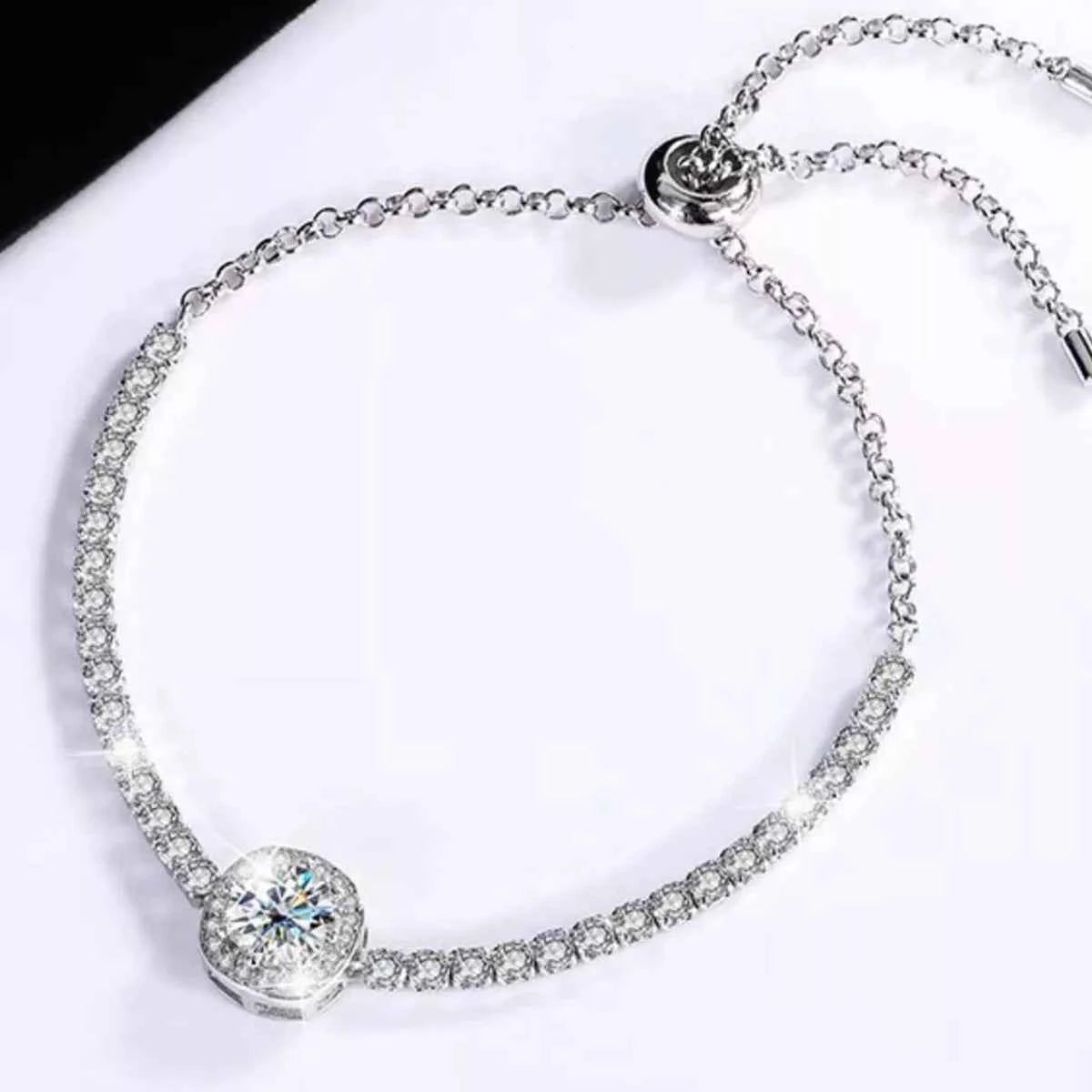 1 Carat Moissanite 925 Sterling Silver Chain Bracelet