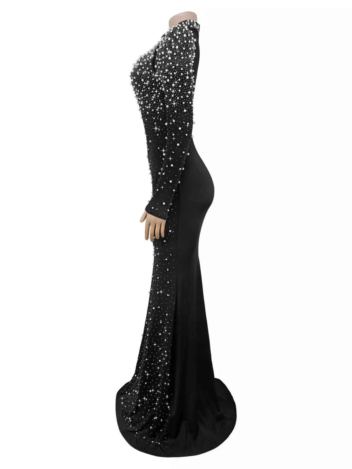 Rhinestone Long Sleeve Mermaid Maxi Dress