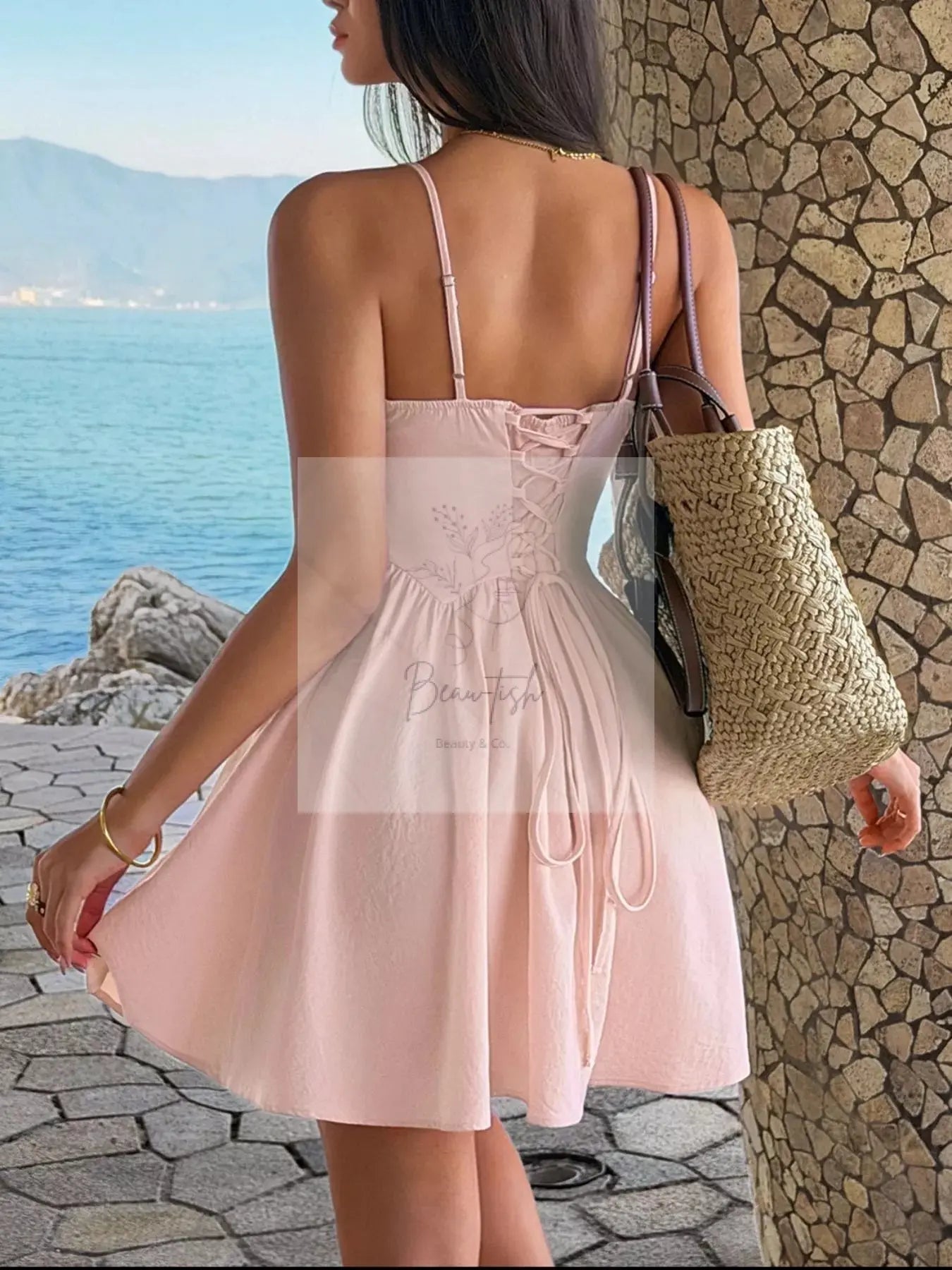 Back Lace Up A-Line Mini Cami Dress