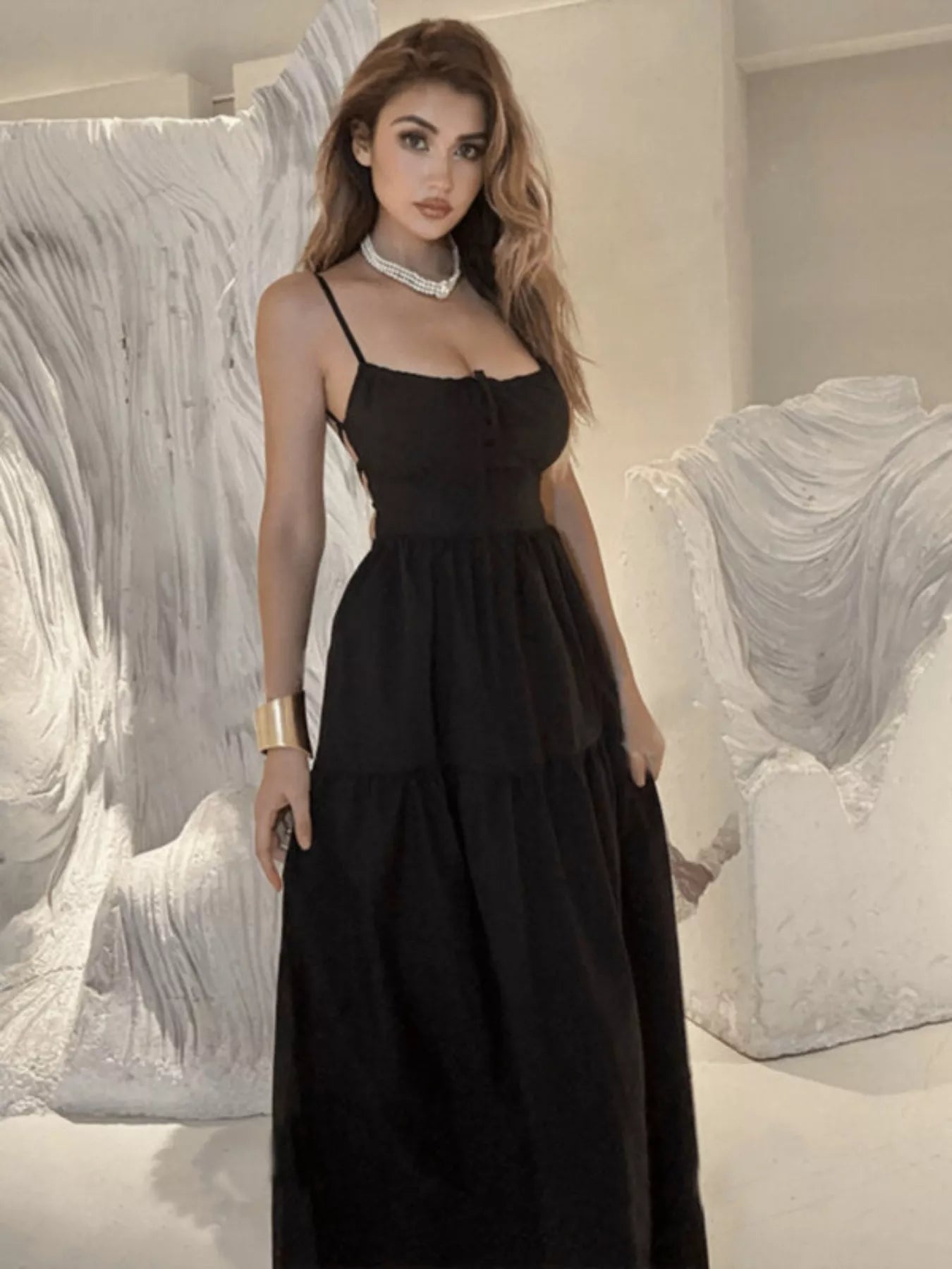 Lace Up Backless Maxi Dress
