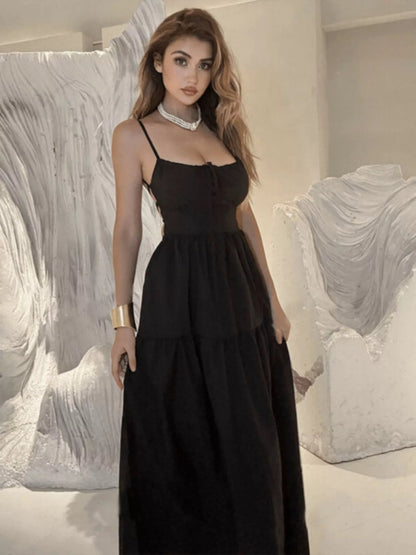 Lace Up Backless Maxi Dress