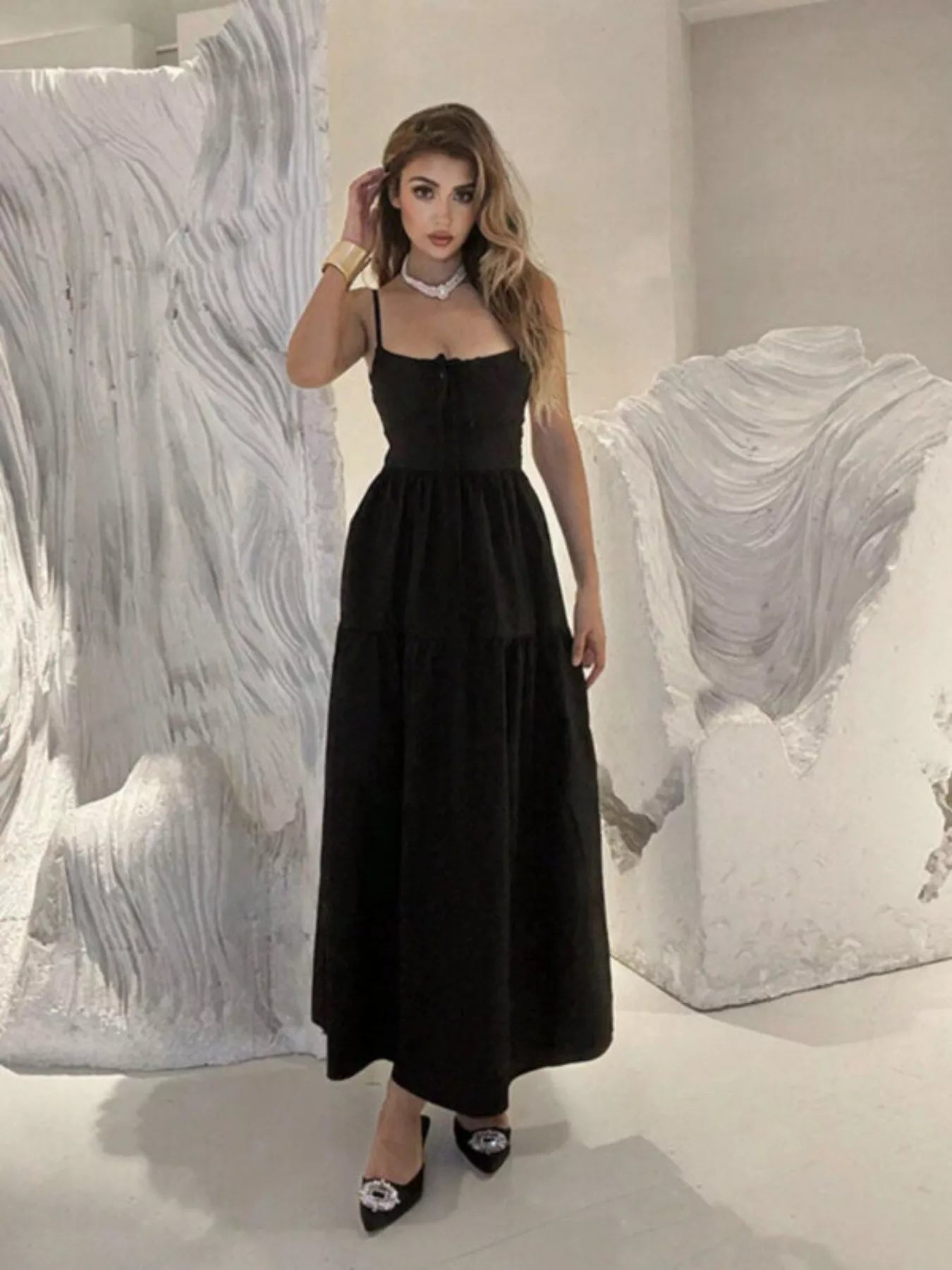 Lace Up Backless Maxi Dress