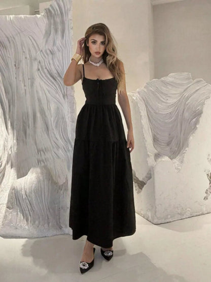 Lace Up Backless Maxi Dress